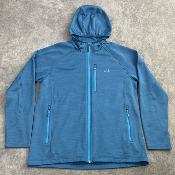 STIO Hoodie Mens XL Glide Power Stretch Full Zip Fleece Blue Outdoor Gorpcore - Picture 1 of 10